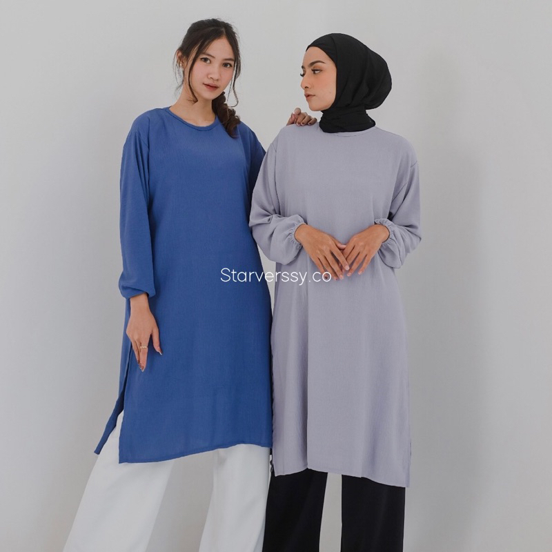 Ameena Tunik Crinkle - Tunik Wanita - Long Tunik Crinkle With Slit by Starverssy.co