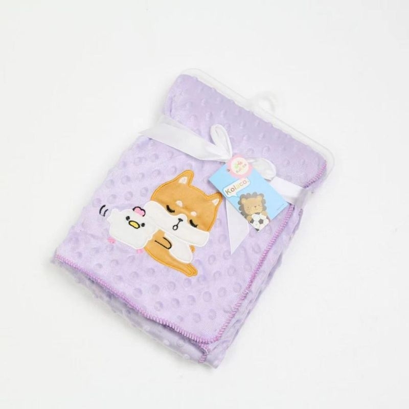 Selimut Bayi Totol Bordir Boneka Double Fleece Just One You