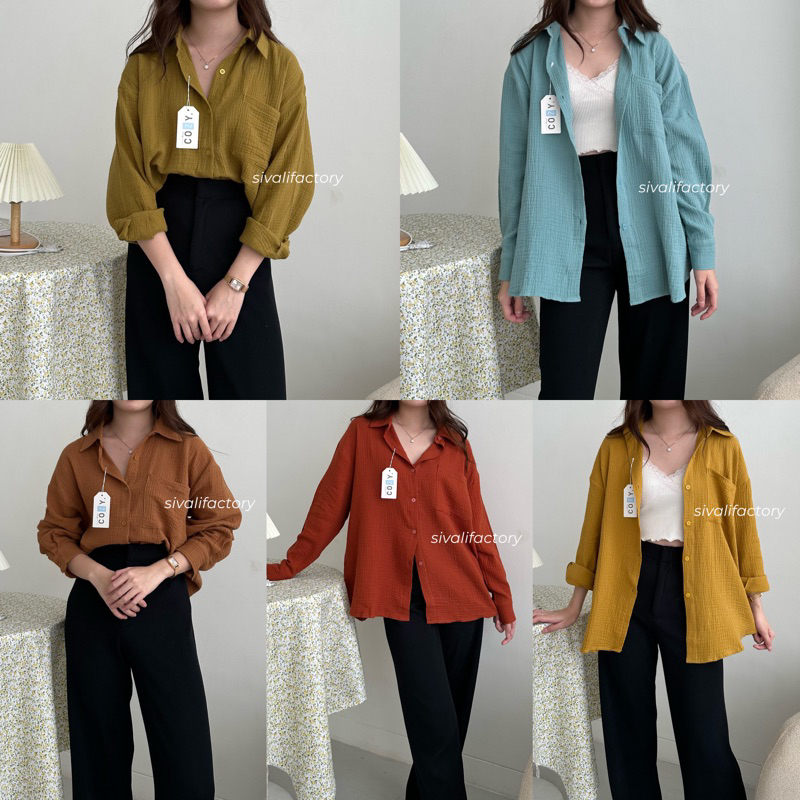 SIVALI Kyra Top || Kemeja Wanita Oversize - Basic Shirt Kemeja Polos Atasan Kerja Lengan Panjang