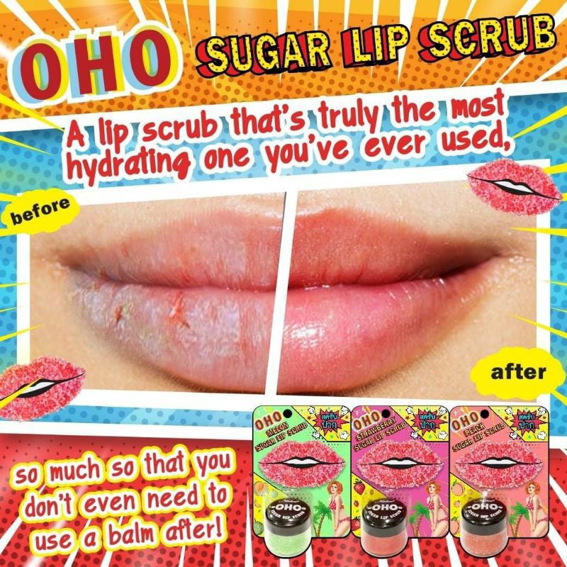 Lip Scrub Bibir OHO Peach Sugar Lip Exfoliating Perawatan Bibir Kering Dan Pecah Original Thailand