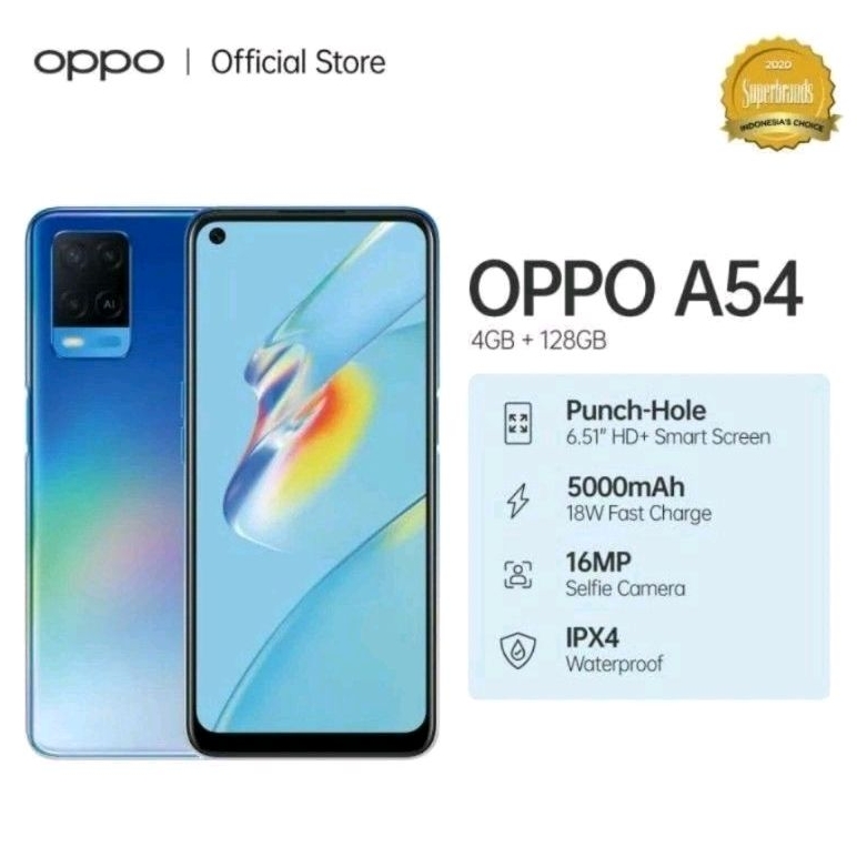 OPPO A54 RAM 6GB, ROM 128GB BERGARANSI RESMI 1 TAHUN.
