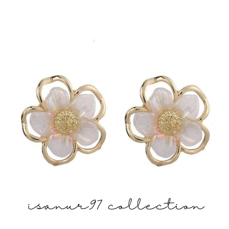 ISANUR97 | Simple Retro Super Fairy Double Layer Flower Earrings Wanita Anting Fashion Pribadi E