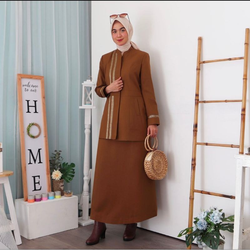 SERAGAM PNS PEMDA KHAKY COKLAT LIST PITA ROK A. FREE HIJAB