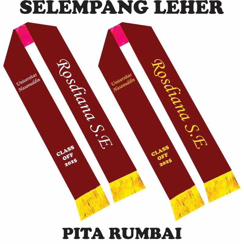 (Kain 2 Lapis ) SELEMPANG LEHER WISUDA / SELEMPANG KALUNG / SELEMPANG MAKASSAR / Salempang Wisuda / KADO WISUDA / SELEMPANG MURAH / SELEMPANG BLUDRU / BORDIR KOMPUTER / Selempang wisuda Makassar / selempang Makassar / selempang cumlaude