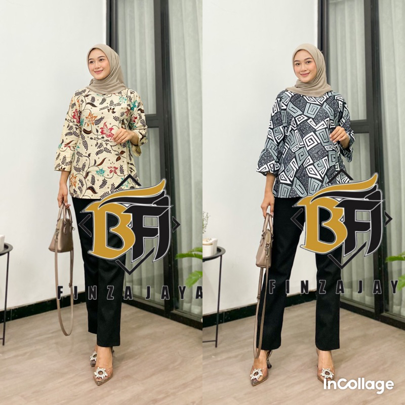 Atasan Batik Wanita Blouse Batik Puffy Peplum Blus Maharani Batik Baju Kerja Wanita Modern