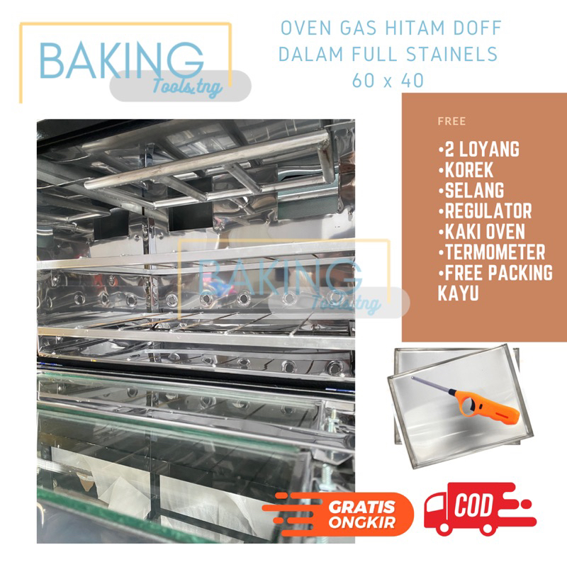 Ay00 OVEN GAS HITAM DOFF DALAM STAINLESS 60 x 40 1Pintu / free loyang + termometer
