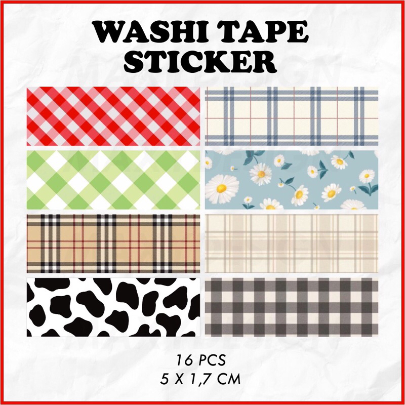 

16 Pcs Washi Tape Sticker untuk dekorasi jurnal journal jurnaling