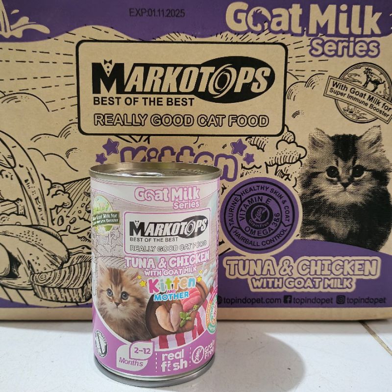 Makanan Kucing Markotops Kaleng Kitten Tuna &amp; Chicken With Goat Milk 400G Wet Food