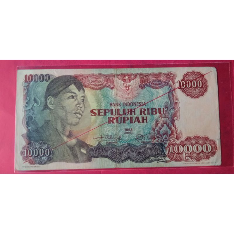 Contoh Uang Palsu Rp.10.000 1968 Jenderal Sudirman+Coretan Merah Petugas