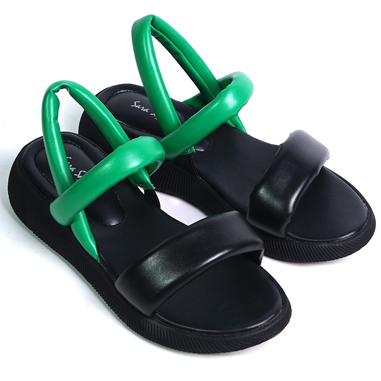 SARASARA YUK - LARA Sepatu Sandal Wanita Wedges Tinggi 4cm Model Tali Strap belakang Hak Sole 4 cm Spatu Sendal Gunung Cewek  Size 36 37 38 39 40 Sara sara Warna Black Green Hitam Hijau Cewe Kekinian Premium Terbaru Shoes Ori Original Mall Official Store