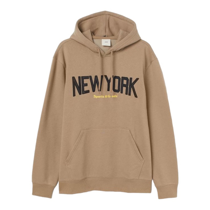 ( 8.8 ) Hoodie H&amp;M Unisex Bordir New York Brown Coklat, Flecee Katun Lembut Tebal, Free Papperbag