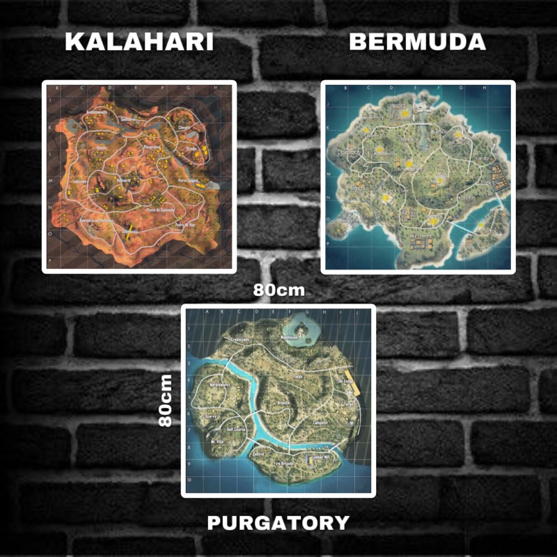 CETAK SPANDUK MAP PETA FREE FIRE KALAHARI BERMUDA PURGATORY MAP FF BUAT TURNAMEN / HIASAN DINDING