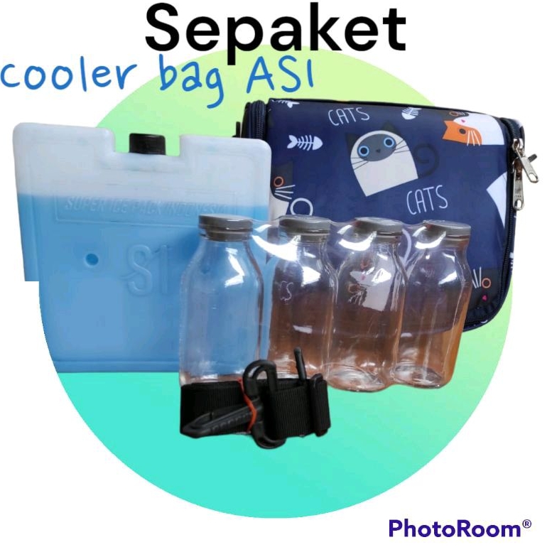 Coller bag asi Set Tas asi tahan air Free 4 pcs botol asi dan free ice gel pack 15 × 15 cm besar dingin tahan lama