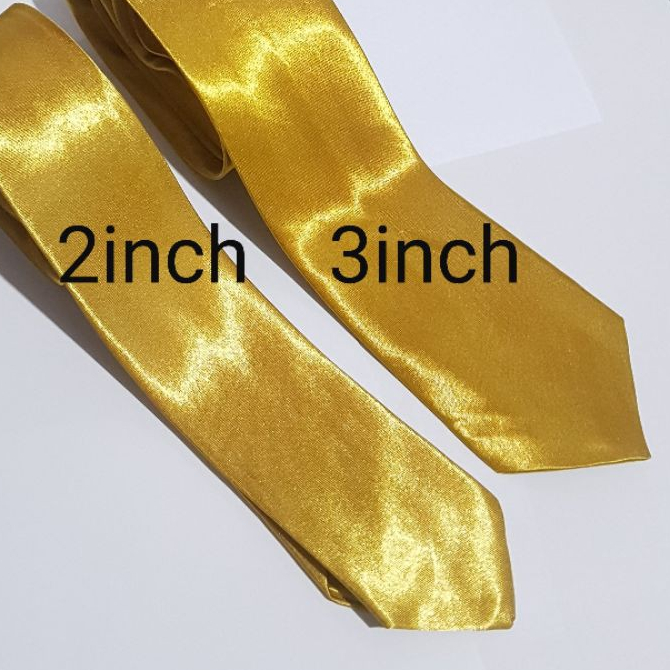 Dasi Panjang Pria Polos Import Gold Emas Ukuran Slim 2 Inch Atau 5 Cm