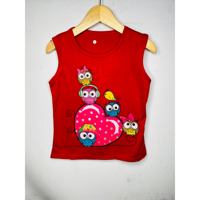 Singlet anak perempuan-singlet owl love 1-10 tahun