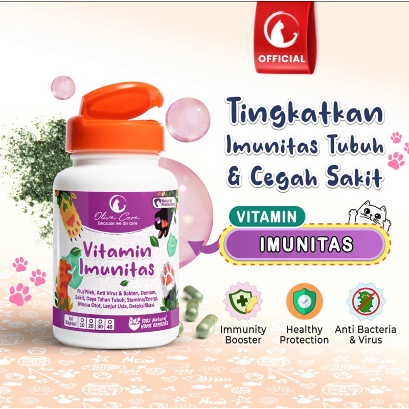 Olive Care Vitamin Kucing IMUNITAS untuk Daya Tahan Tubuh, Anti Sakit, Flu, Pilek, Mata Belekan, Demam, Lemes dan Lanjut Usia