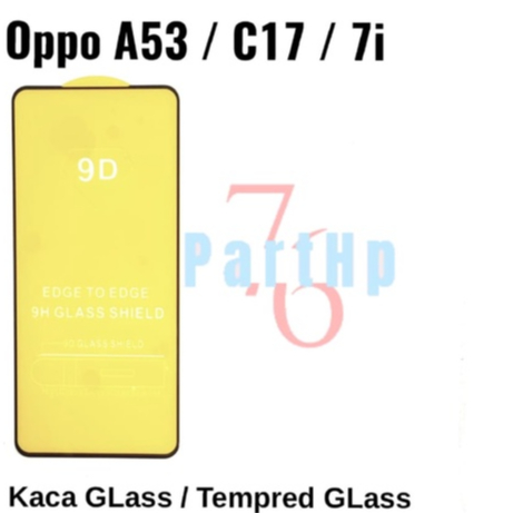 Tempered Glass Full Oppo A53 - C17 - 7i- Kaca Anti Gores Pelindung - Hitam