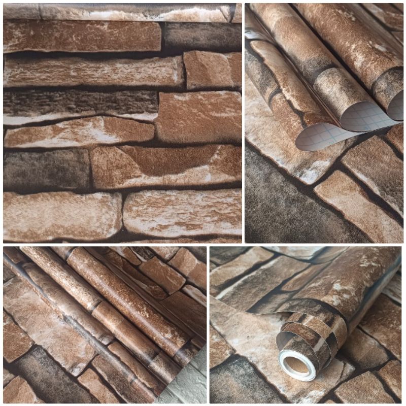Wallpaper Sticker Dinding Batu Alam Coklat Dekorasi Dinding Ruang Tamu Kamar Tidur