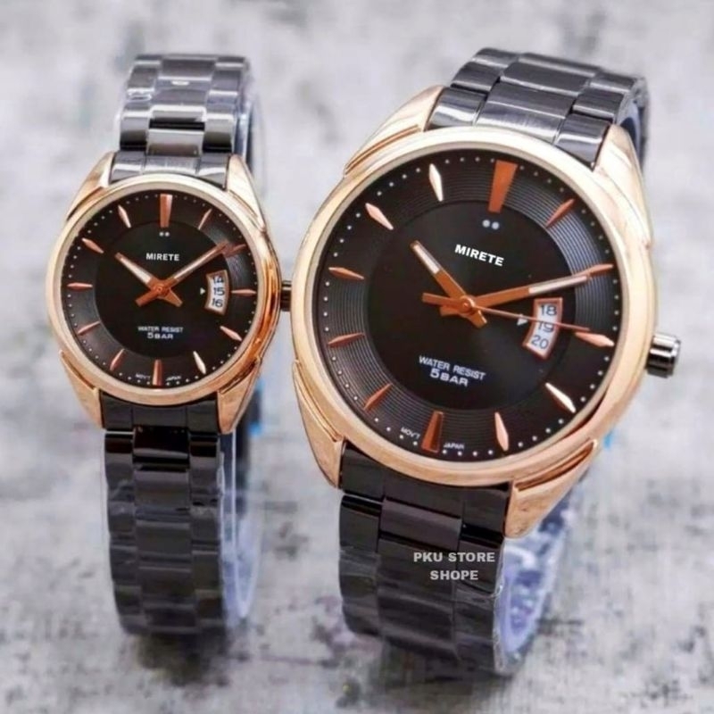 Jam Tangan Cuople Mirete Original Tanggal Aktif Pria Dan Wanita Full Stainles 100% Original / Jam Tangan Couple Import Analog Mewah Elegan Sporty Olahraga Kasual Realpict Dijamin Sesuai Foto