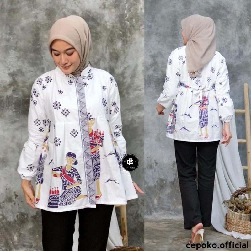 tey-17 Batik wanita ASJ SA HRB026 Kenongo Kemeja Tosca Pendek