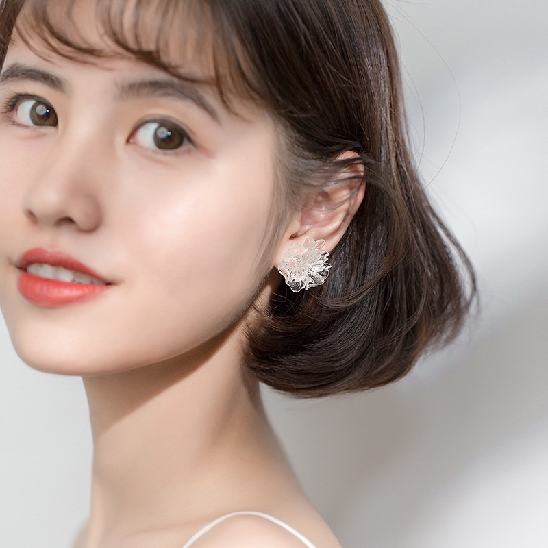 Anting Bunga Transparan Tiga Dimensi Resin Aksesoris Fashion Korea Wanita