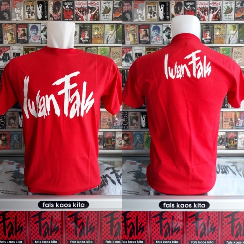 kaos iwan fals bahan kain katun adem halus tanpa jahitan samping built up font iwan fals merah