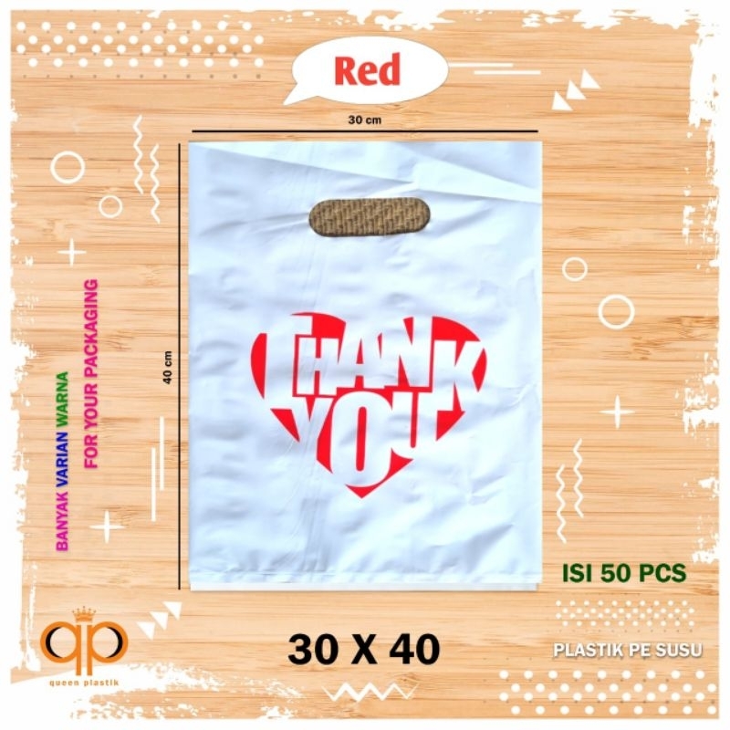 isi 50pcs Kantong plastik MOTIF THANK YOU kantong plastik pakaian kantong plastik dress kantong