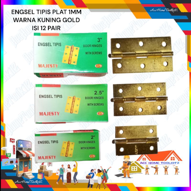 ENGSEL PINTU JENDELA LEMARI BESI KUNING GOLD MAJESTY TIPIS 2&quot; 2,5&quot; 3&quot;  PER KOTAK PINTU KAYU BESI ALUMINIUM