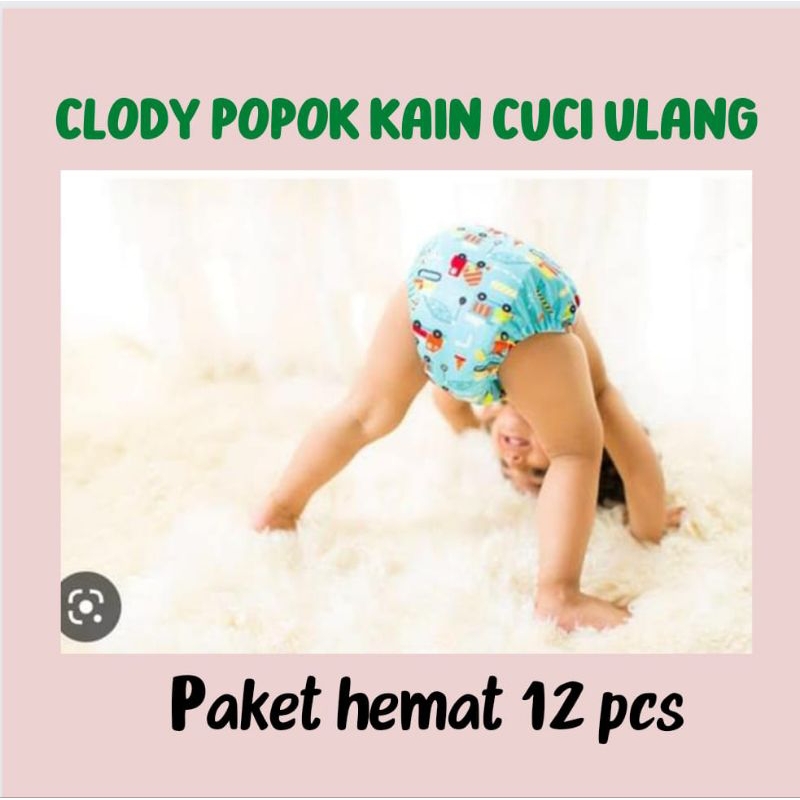 paket hemat 12 pcs Clody bayi / popok bayi cuci ulang snap pingir