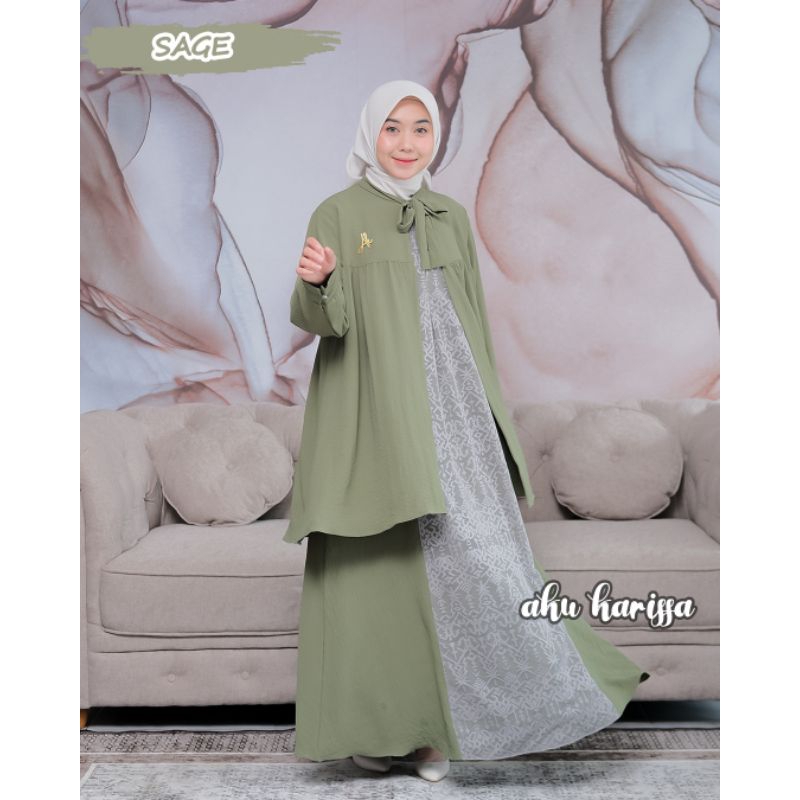 NIVA OUTER ORI AKU KARISSA DRESS KEKINIAN BAHAN CRINGKLE KOMBINASI BRUKAT MALIKA