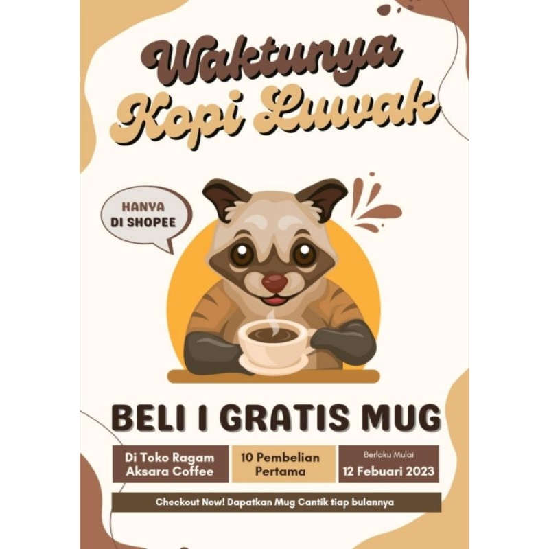 

Promo BELI 1 DAPAT 2 + BONUS MUG CANTIK! Kopi Luwak Liar 100% Pure Arabica Gayo GRATIS MUG CANTIK | Roasted Beans/Biji Kopi - Ground Coffee/Kopi Bubuk) 100 gram