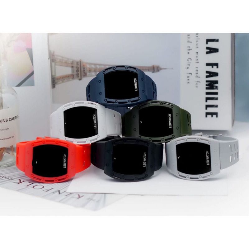 (Cod)Jam Tangan Unisex Hushpuppies Oval Led Watch Strap Rubber/Karet(Dikirim Jakarta)