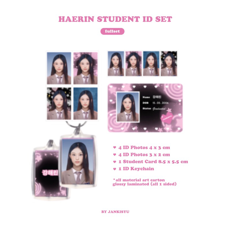 New Jeans Student ID Photo Set BY JANKISYU   (pas foto id photo keychain) Wonyoung Sullyoon Minji Haerin