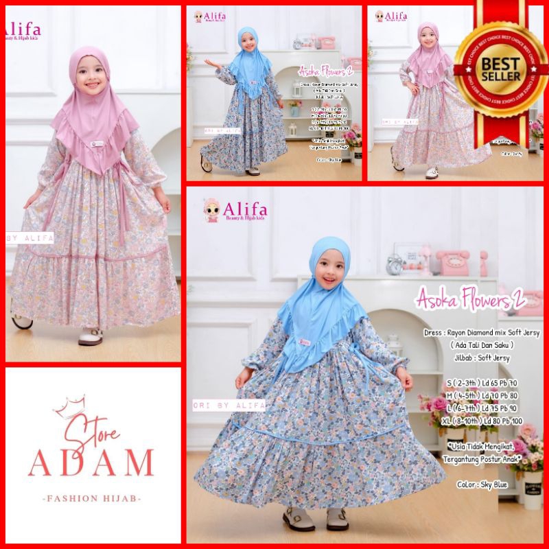 [[ RESTOCKK ]] ASOKA FLOWERS SYARI KIDS + COUPLE MOM KIDS BY ALIFA FREE HIJAB MARIYAM SYARI DRESS + 