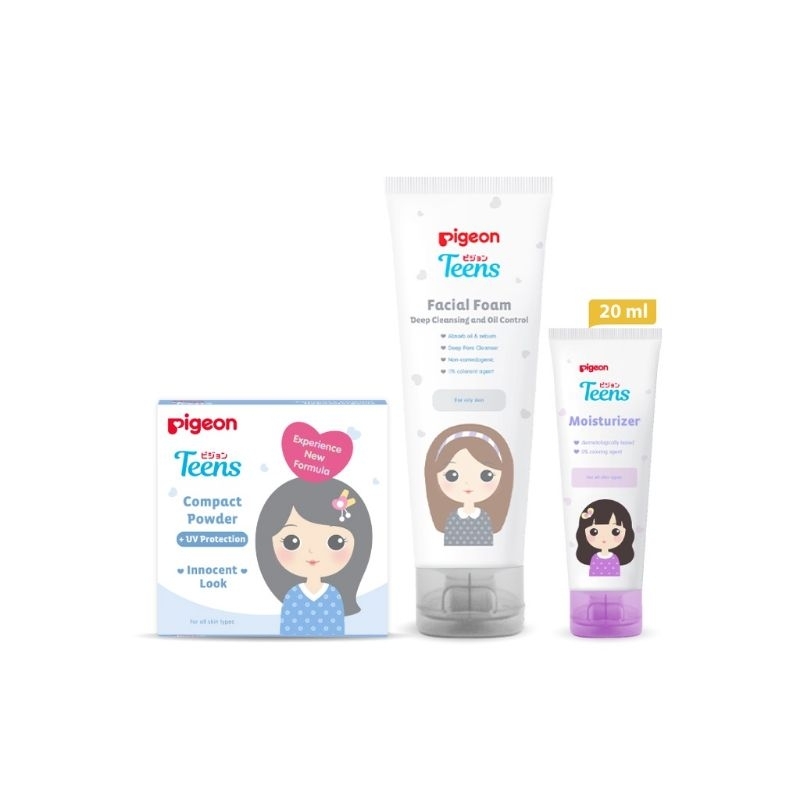 PIGEON TEENS Paket Oil Control 3pcs ( Oil Control 40mL + Moist 20mL + Bedak Refill 14g )