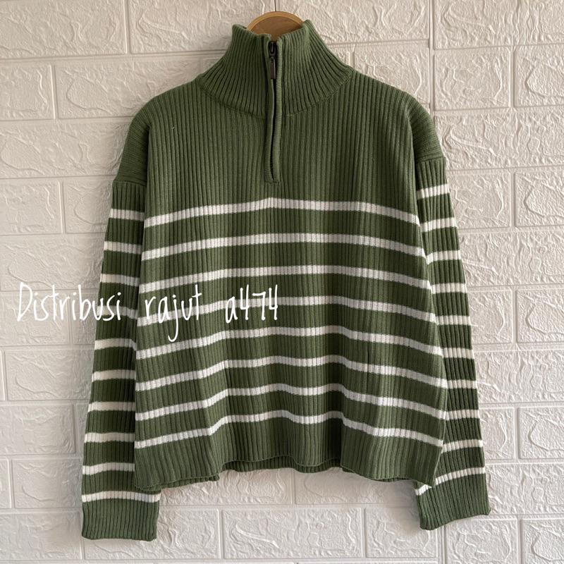 KIMY SWEATER RAJUT ZIPPER STRIPE MOTIF BLASTER ATASAN LENGAN PANJANG WANITA