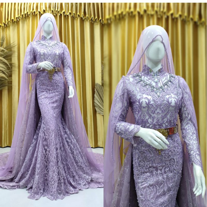 SALE GAUN SLIM MEWAH BEREKOR MODERN//GAUN TILE AKAR TRIDI//BAJU PENGANTIN