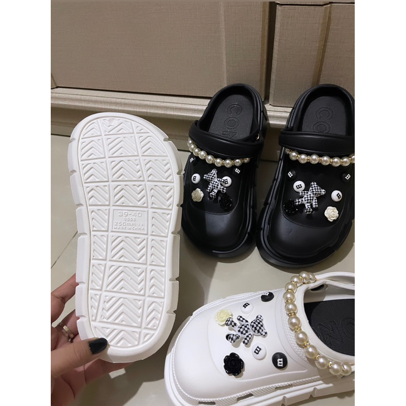 GJAZ BAE CLOG FLATFOM WANITA TINGGI 6CM IMPORT JIBBITZ PEARL