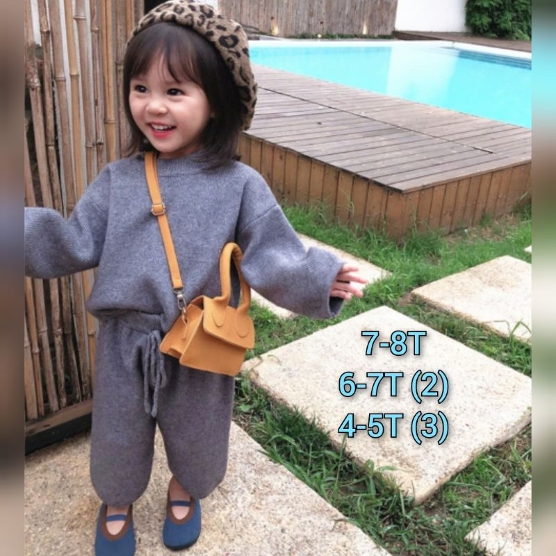 Setelan anak import kulot rajut gray brown