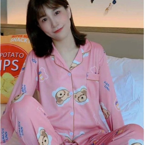 Ready Stock Baju Tidur Piyama Set Lengan Panjang Celana Panjang / Piyama Import / Premium Quality / Baju Tidur Import / Baju Tidur Murah / Piyama Set / Baju Tidur Set