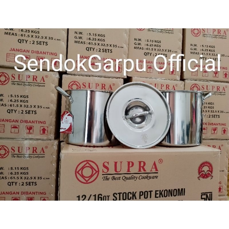 Panci Supra Stock Pot 2 Set Stainless Steel 12QT/16QT