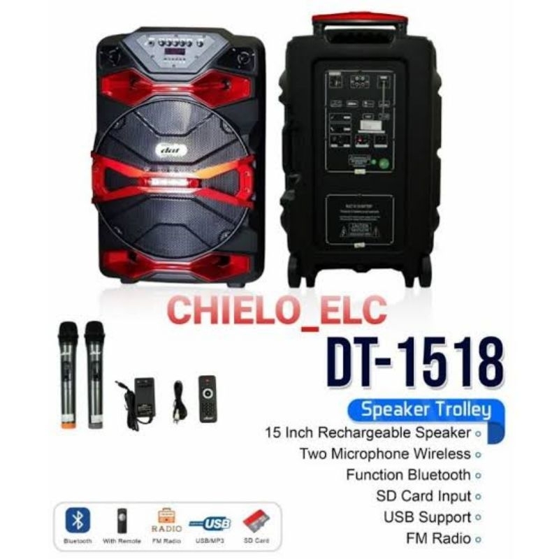 SPEAKER TROLLEY SPIKER TROLI DAT DT 1518 DT1518 15 INCH IN " RECHARGEABLE BATTERY BISA DICAS ULANG A