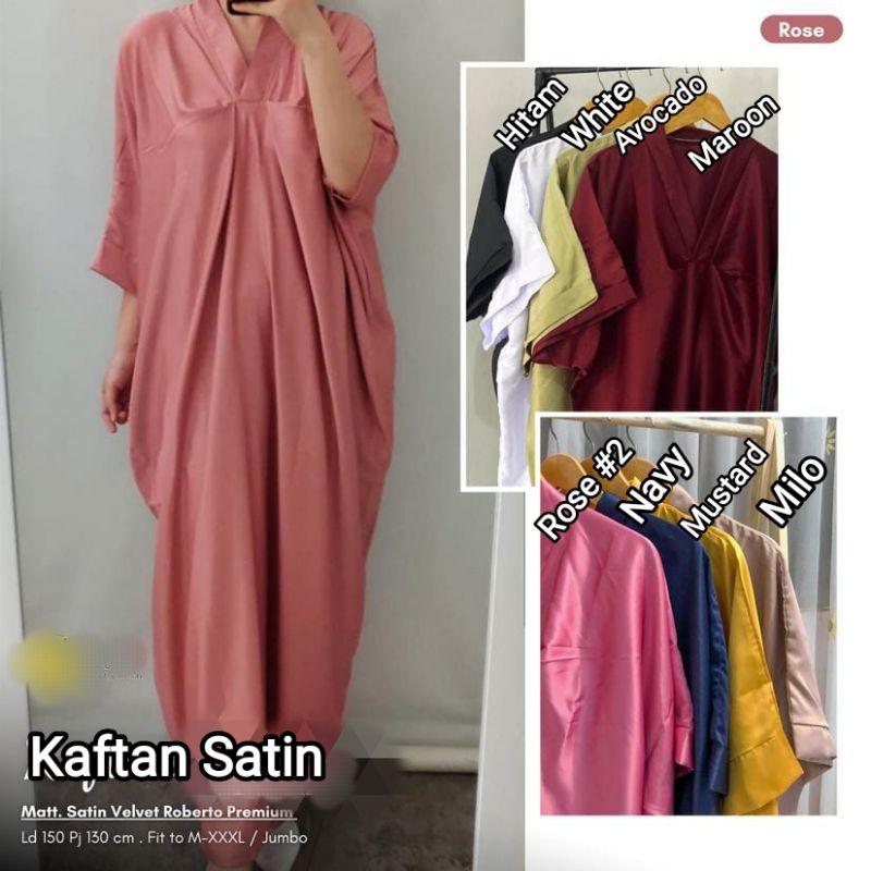 Kaftan Satin Silk Polos Lengan 1/2. Kaftan Hari Raya Allsize. Kaftan Polos Hitam Sage