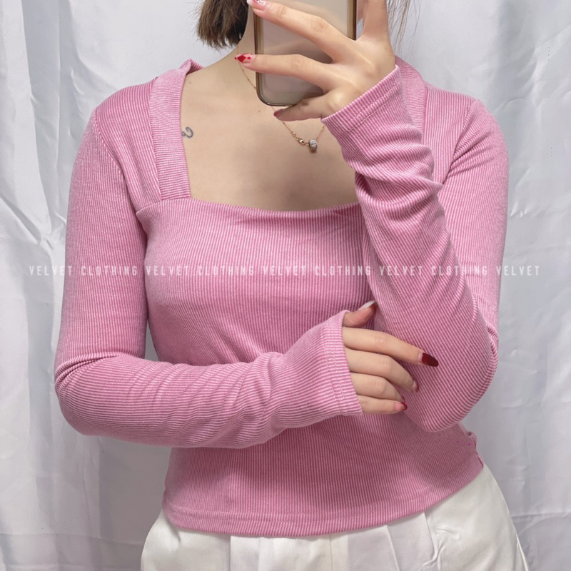 Atasan Square Neck Longsleeve / Atasan Lengan Panjang Knit Premium / Blouse Lengan Panjang Squareneck rib 4065