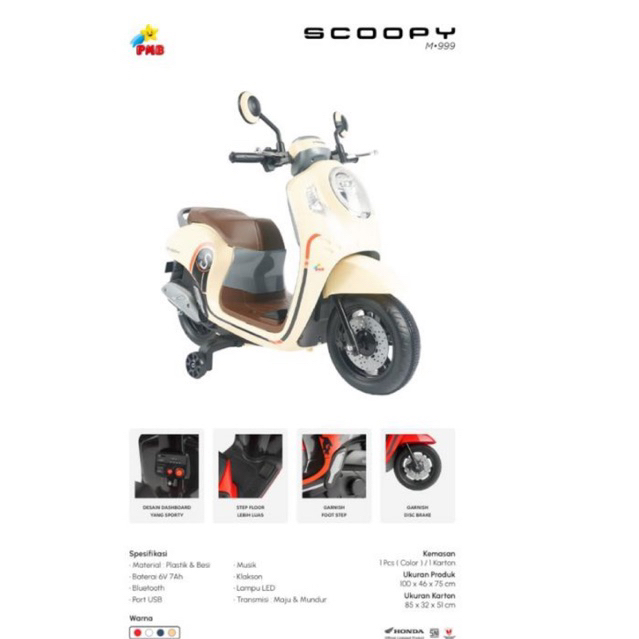 MAINAN ANAK MOTOR AKI PMB M999 HONDA SCOOPY 6Volt