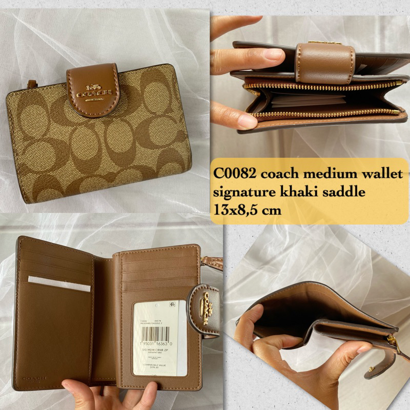 Dompet coach wanita original medium zip wallet signature khaki