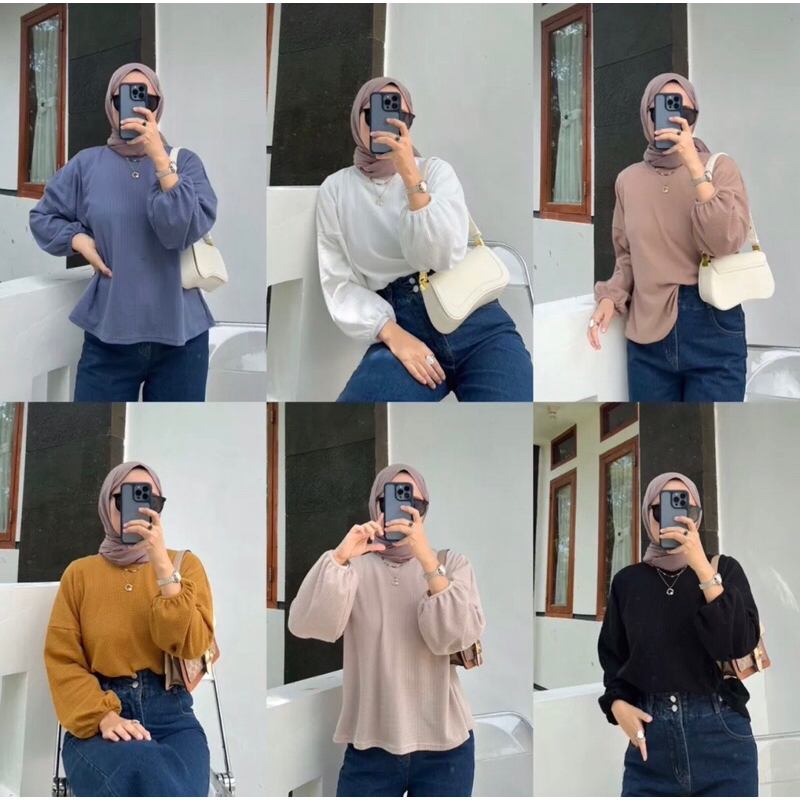 [𝐒𝐈𝐀𝐏 𝐊𝐈𝐑𝐈𝐌] WAFFLE FRISTY BLOUSE by Outfix New // Baju Blouse Rajut Knit Muslimah // Atasan Wanita 