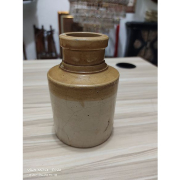 Botol Keramik Polos Cream Coklat Pendek Kuno Jadul Antik