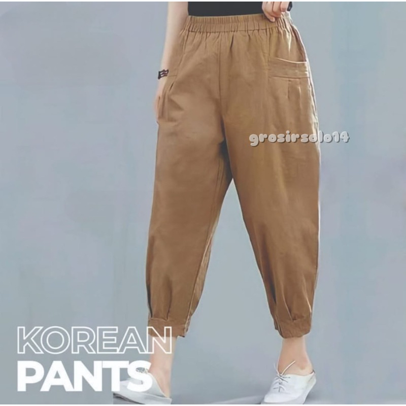 Celana Korean Style Wanita Mera Pants Size XL XXL Bahan Katun Twill Stretch Premium Pinggang Full Karet