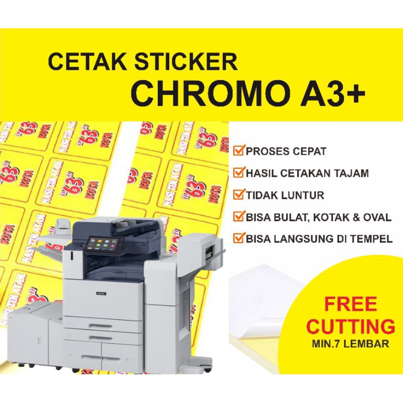

Cetak seticker cromo A3+max size 31x47 custom kirim file email ada dideskripsi